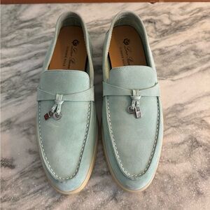 Loro Piana summer walk charm loafer in mint/ light blue